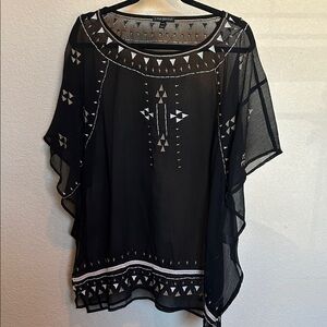 Lane Bryant Black Sheer Geometric Top 18/20
